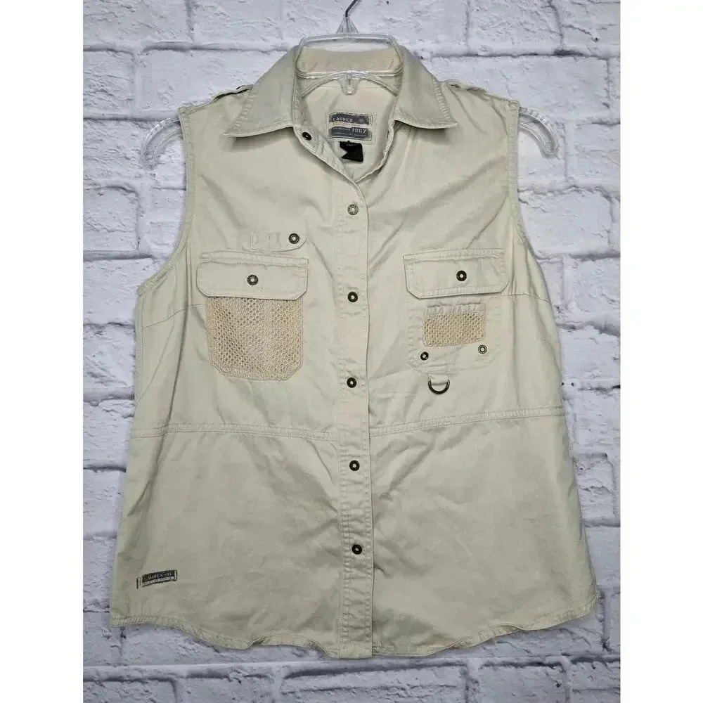 LRL Ralph Lauren khaki casual vest 100% cotton button up size M.